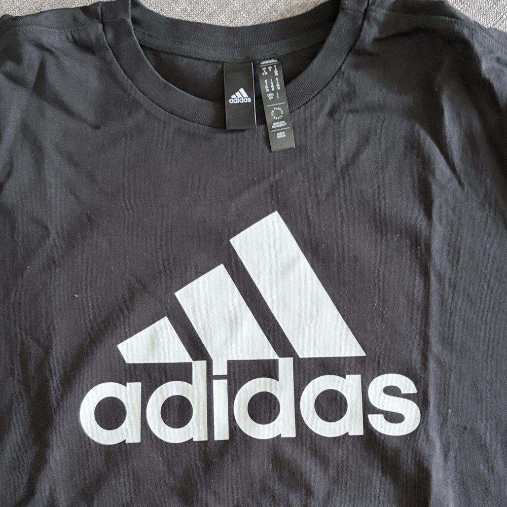 adidas Black T-Shirt with White Trefoil-Style Logo